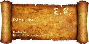Rácz Ubul névjegykártya